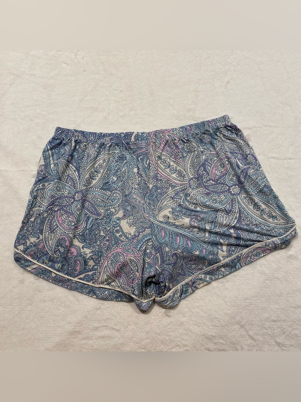 (M) Soma Cool Nights Printed Piped Pajama Cami Shorts Set Paisley Cream Blue - Picture 16 of 16